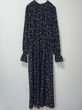 Airisa Floral Navy Long Sleeve Flare Maxi Dress Casual M